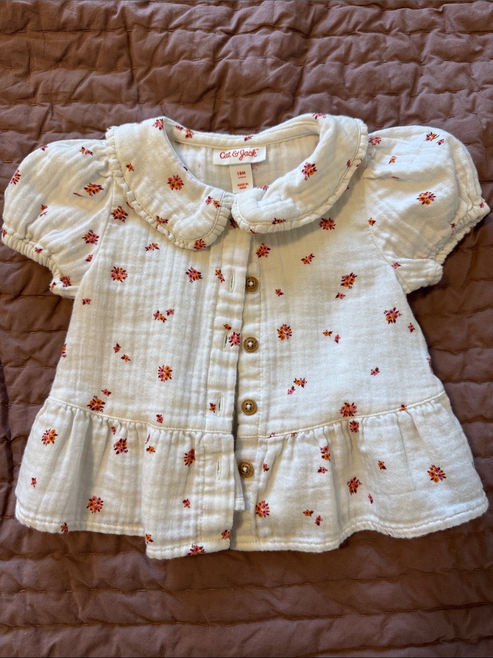 Cat & Jack Cream Blouse with Red-Orange Floral Print
